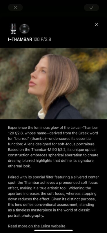 A woman with blonde hair gazes to the left in soft focus, her face gently illuminated. The image demonstrates the dreamy, blurred effect produced by the Leica i-Thambar 120 f/2.8 lens used for portraiture.